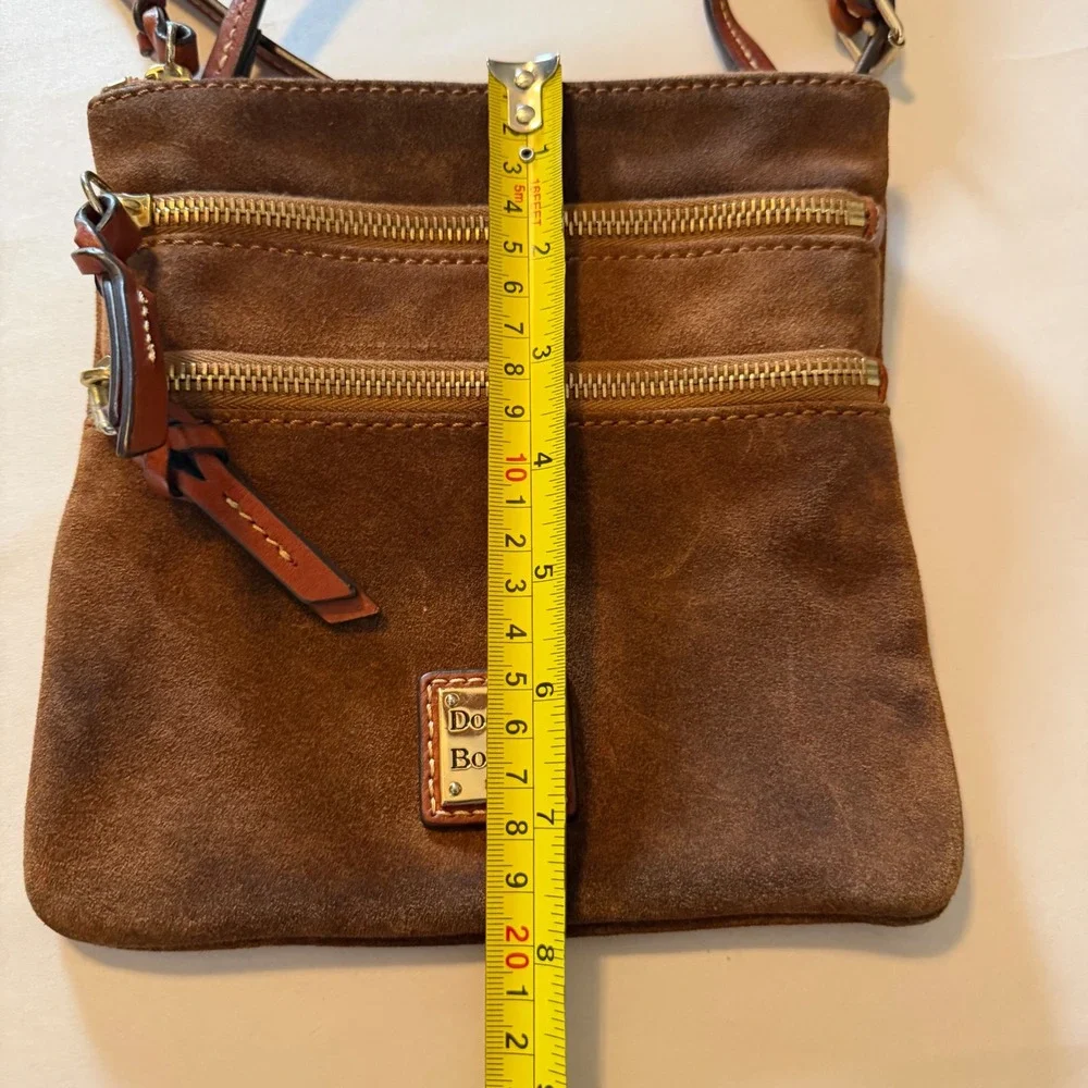 Dooney & Bourke Suede Crossbody Bag Brown Triple Zip Western Heritage Small